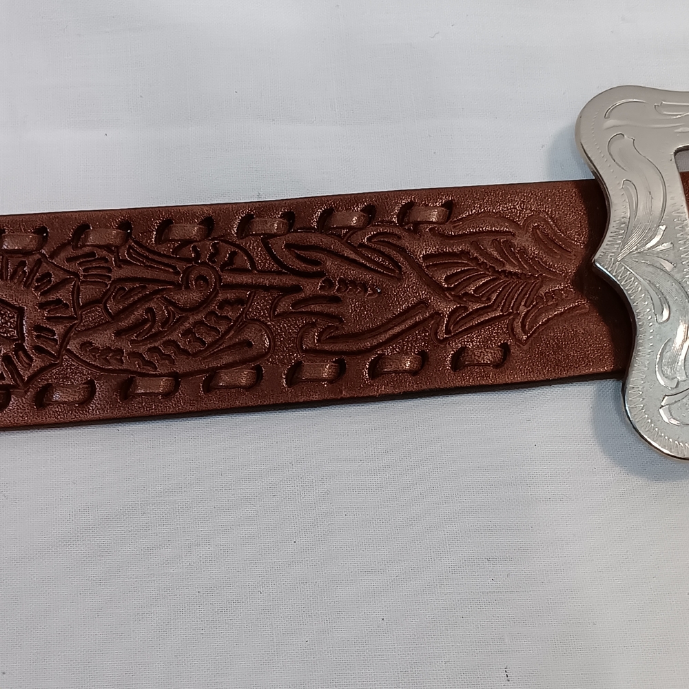 Polo Silver and Brown Men's Belt Size 30/32 - Picture 2 of 12